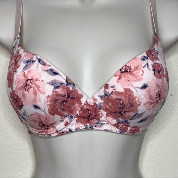 Laura Ashley Pink Floral Bra Adjustable Strap Smooth Cup Underwire Women 34C - Picture 3 of 14